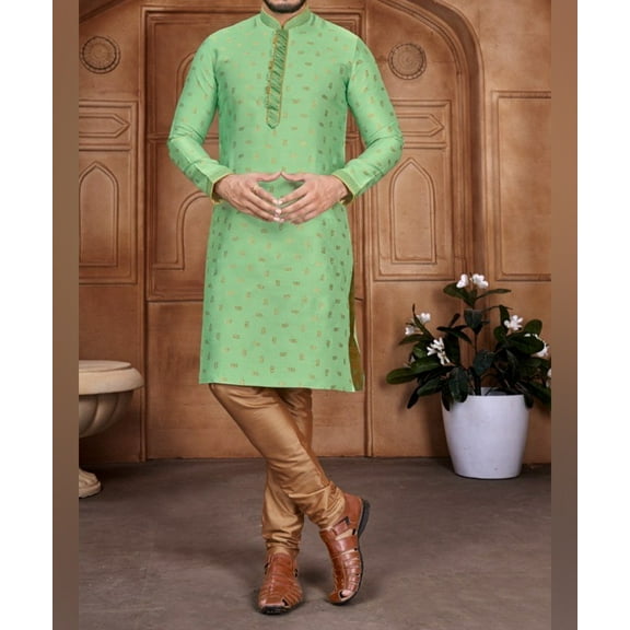 Nazon Brand -Men's Punjabi |Men's Regular Fit Panjabi | Beautiful Men's Wear | Men's Slim-Fit Panjabi | Traditional Party Wear |Light Green Color