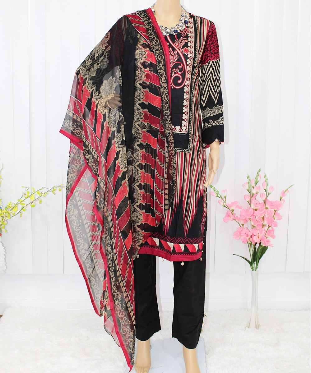 Nazon Brand- Pakistani Lawn | Long Dress | Long Sleeve | Party Were Dress |  Lawn | Black\Red Color - Walmart.com