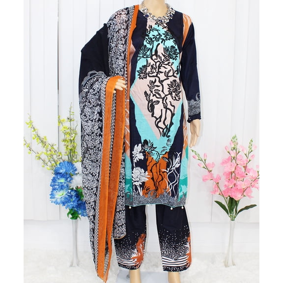 Nazon Brand- Pakistani Lawn | Long Dress | Long Sleeve | Party Were Dress | Lawn - Navi Blue Color