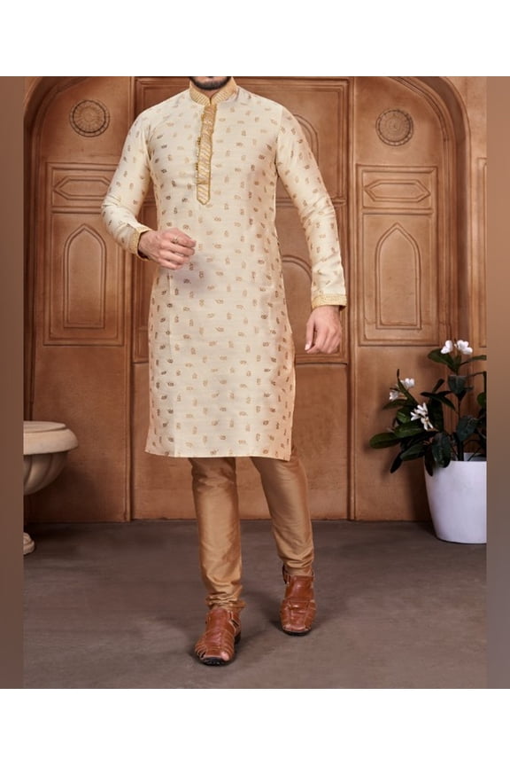 -Panjabi Sherwani Style With Pajama|Men's Punjabi |Men's Regular Fit Panjabi | Beautiful Men's Wear | Men's Slim-Fit Panjabi | Traditional Party Wear |Cream Color