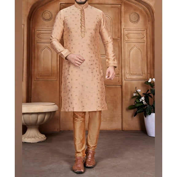Nazon Brand -Panjabi Sherwani Style With Pajama|Men's Punjabi |Men's Regular Fit Panjabi | Beautiful Men's Wear | Men's Slim-Fit Panjabi | Traditional Party Wear |Light Peach Color