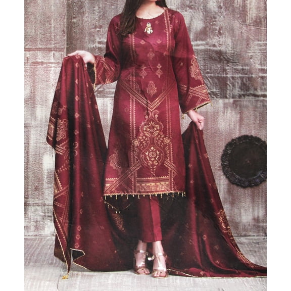 Nazon Brand| Women's Party Dress 3 Pieces| Party Dress |Long dress|Women's Clothing|Maroon Color