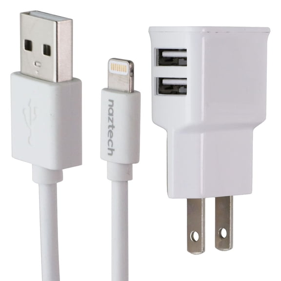 Naztech 6 Foot Lightning 8-pin to USB Cable + Dual USB Travel Charger Bundle
