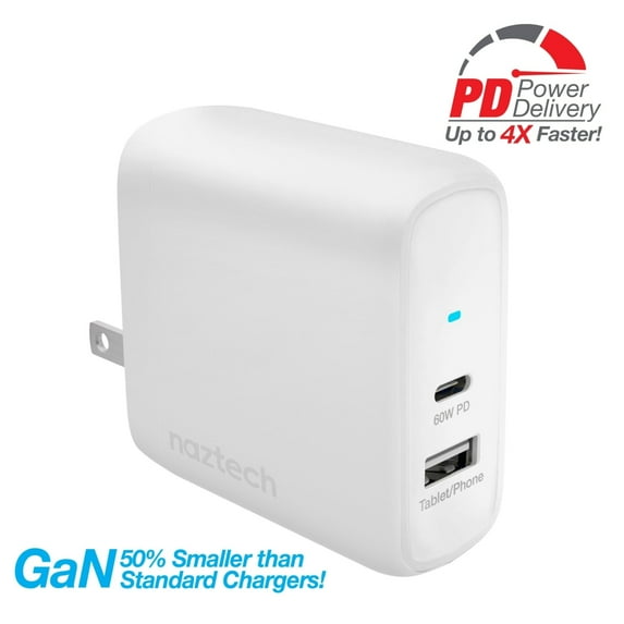 Naztech PD68W GaN Dual Wall Charger for Simultaneous Device Charging (15483-HYP)