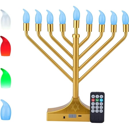 NbHnJs Electric RGB LED Menorah for Chanukah Hanukkah Decorations,Gold