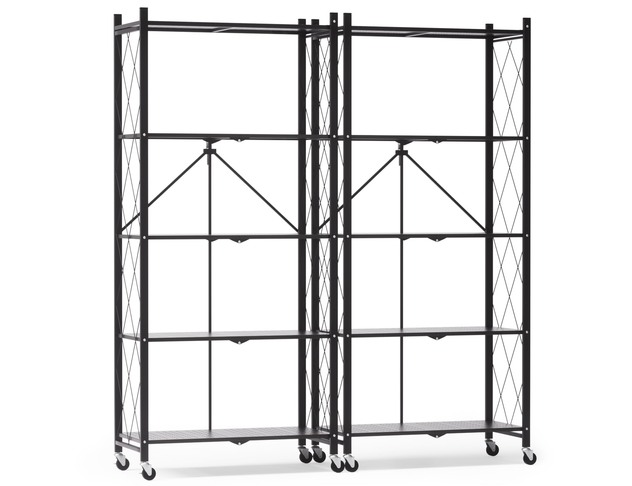 Nbcleanic 70.7" H 5-Tier Storage Shelves with Wheels, Black, 2 Pack