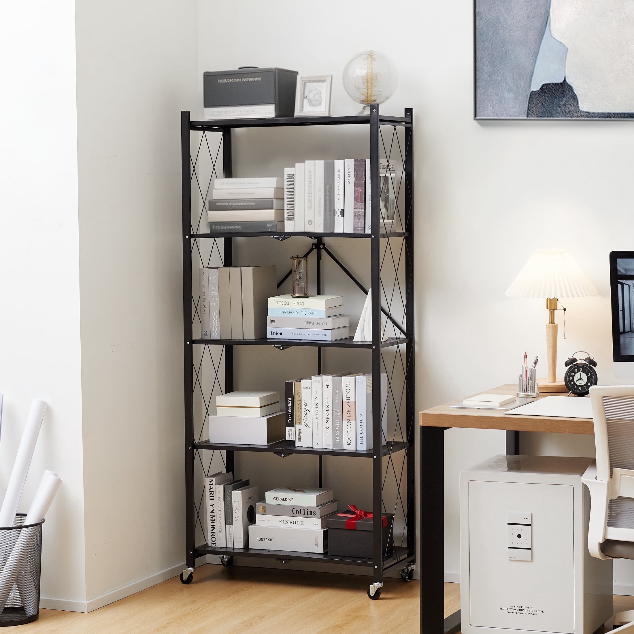 Nbcleanic 70.7" H 5-Tier Storage Shelves with Wheels, Black