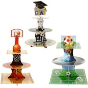 Nbpower 3 Tier Cupcake Stand, Graduation & Sports Themes Cupcake Holders Dessert Stands, Cake Stands for Dessert Table, Cup Cake Tier Stand for Birthday Graduation Party Decorations Supplies