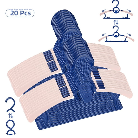 Nbpower Baby Hangers 20 Pack, 11"-14" Extendable Kids Hangers, Non-Slip Baby Hangers for Closet, Plastic Kid Hangers with Windproof Buckle, Baby Clothes Hangers for Pants Shirts Outfit, Dark Blue