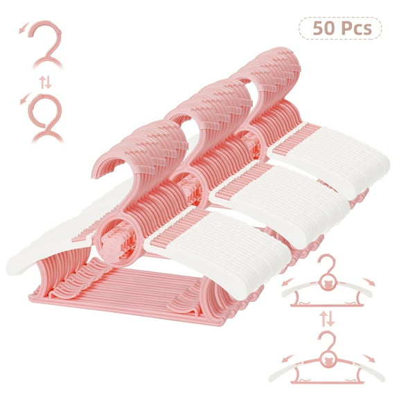 Nbpower Baby Hangers 50 Pack, 11"-14" Extendable Kids Hangers, Non-Slip Baby Hangers for Closet, Plastic Kid Hangers with Windproof Buckle, Baby Clothes Hangers for Pants Shirts Outfit Onesie, Pink