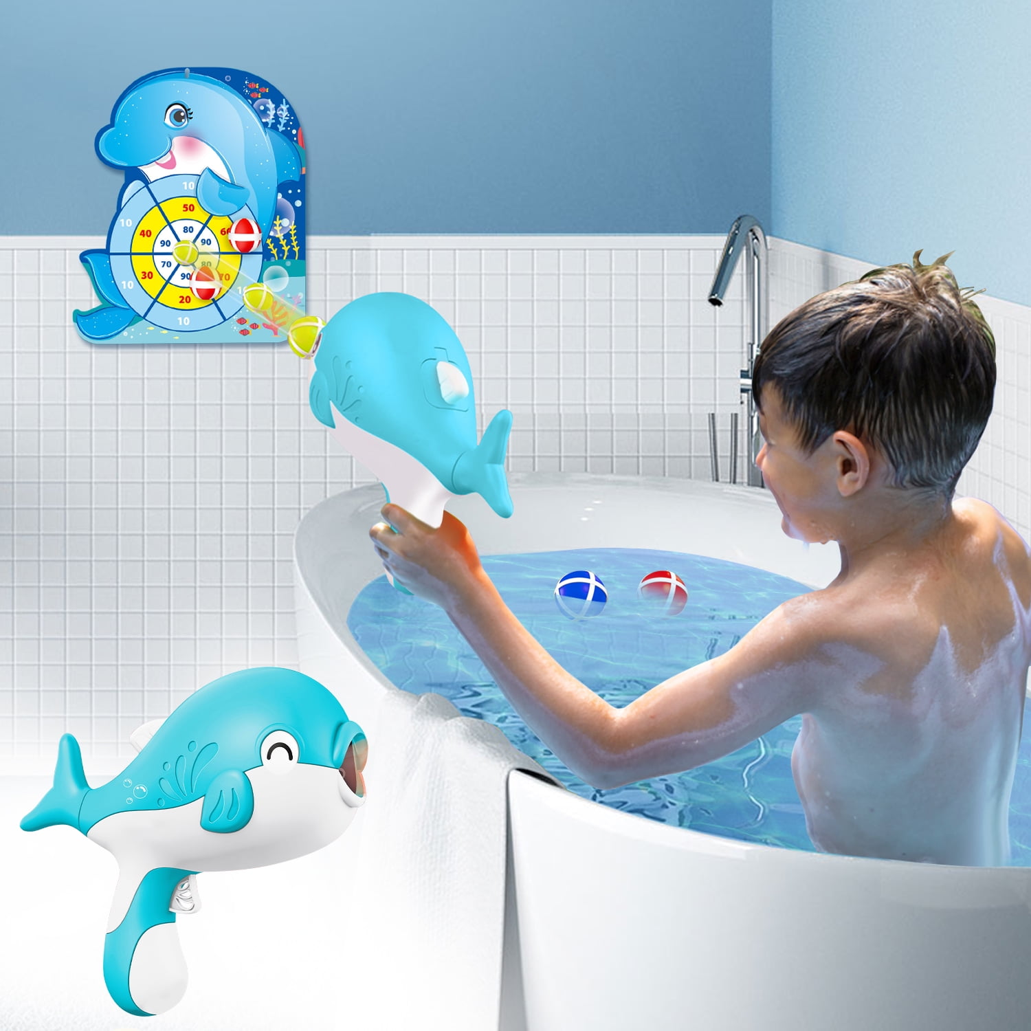 Nbpower Dolphin Dart Board Bath Toys for Kids Ages 4-8, Target Shooting Toys  Games for Kids Ages 4-8, Shooting Bathtub Toys with 12 Sticky Balls, Indoor  Outdoor Games Water Toys for Kids