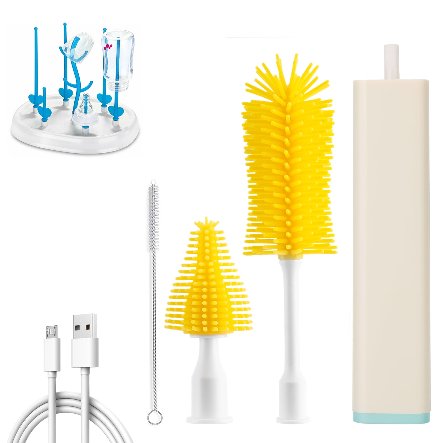 Nbpower Electric Bottle Brush Cleaner Set with Drying Rack & Straw