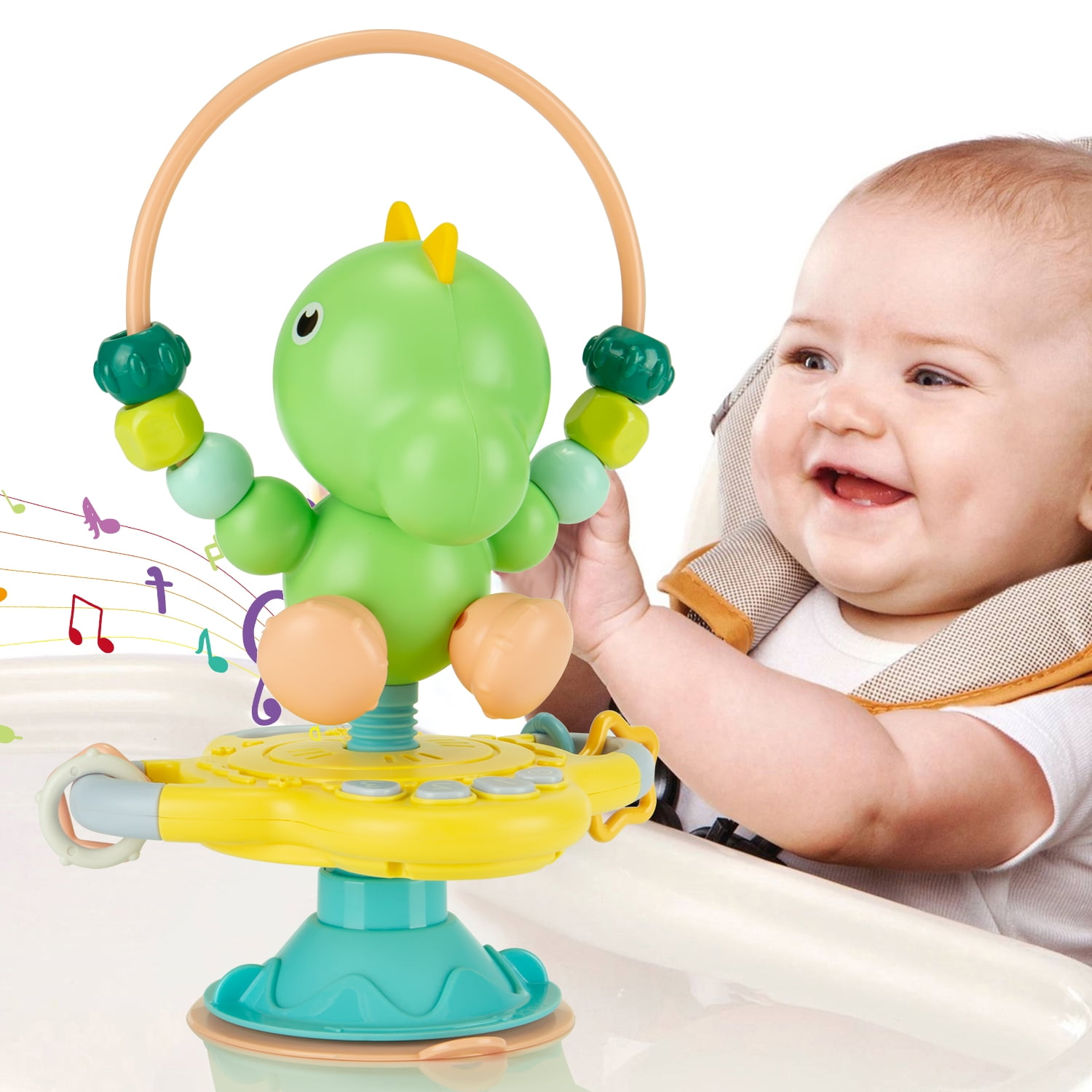 Nbpower High Chair Toys, Green Dinosaur Suction Cup Toys with 3 Music ...