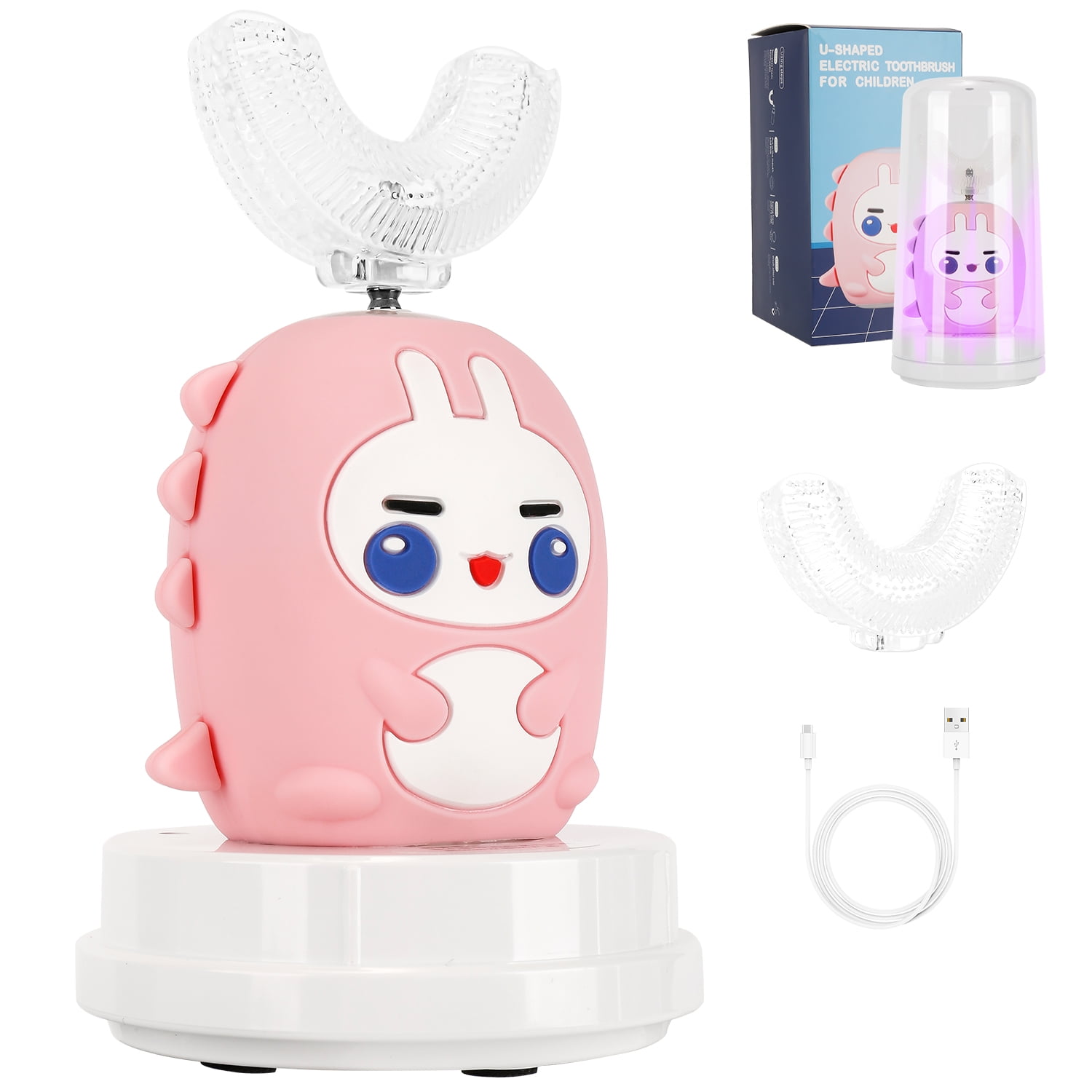 Nbpower Kids Electric Toothbrushes for Kids 2-12, Rechargeable Kids Toothbrush Electric with 2 U-shaped Brush Heads, Kids Toothbrush with Intelligent Voice, 2 Modes, 120s Smart Timer, IPX7 Waterproof