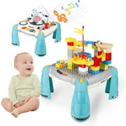 Nbpower Large Baby Activity Table for Toddlers 1-3, Dual-purpose Activity Center for Baby, Building Block Table & Music Table, Learning Musical Toddler Toys for 1 2 3 Year Old Boys Girls Gifts, Blue