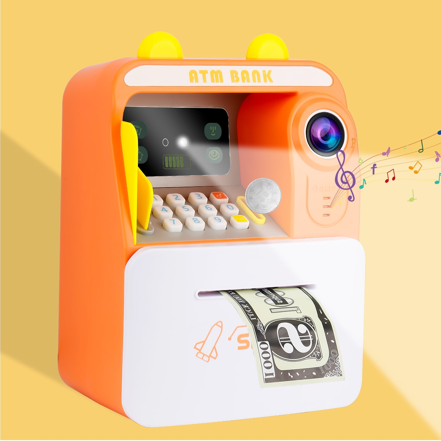 Nbpower Mini ATM Machine Piggy Bank for Kids, Electronic Password Piggy Bank Toys for Ages 5-7, Kids Piggy Bank for Boys Girls, Password & Fingerprint Lock ATM Piggy Bank for Kids Birthday Gift