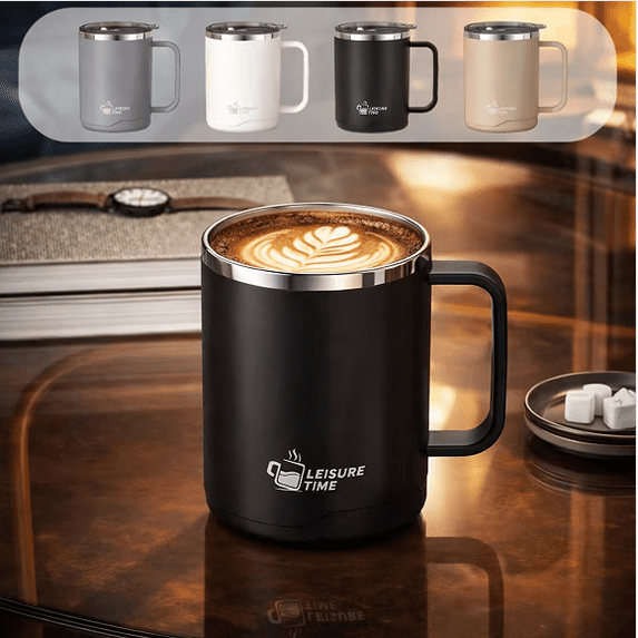 Nbyglhh 20oz Insulated Stainless Steel Coffee Mug with Handle Slider Lid, Vacuum Travel Tumbler for Home Office Camping, Gray