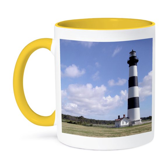 Nc, Bodie Island Lighthouse Keepers Quarters - Us34 Lse0014 - Lynn Seldon, 15oz Two-Tone Yellow Mug