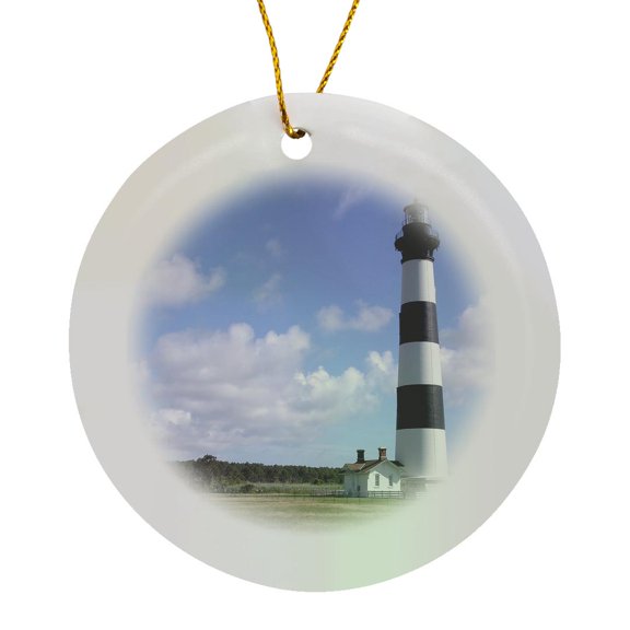 Nc, Bodie Island Lighthouse Keepers Quarters - Us34 Lse0014 - Lynn Seldon, Circle Porcelain Ornament