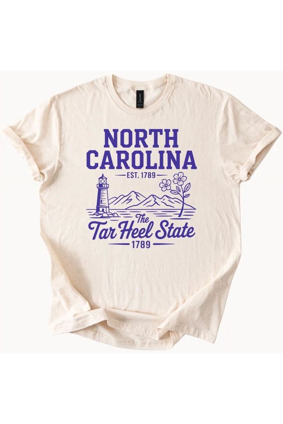 Nc Tar Heel Lighthouse Mountain Flower Graphic Tee Size S-5Xl Heygategoo Tee