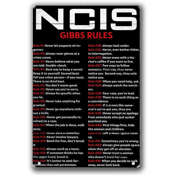 Ncis Gibbs Rules 69 Rules Metal Signs Retro Metal Tin Sign Vintage Sign For Home Coffee Bar Pub Wall Poster Inspirational Quotes Decor 8x12 Inch