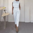 thumbnail image 1 of 2 Piece Lounge Set Women Set Button Short Sleeve Crop High Waist Drawstring wide leg pants Active Wear Sets Tracksuits White 2XL, 1 of 7