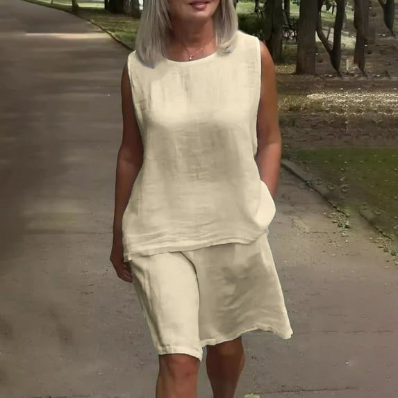 Ndbuld 2 Piece Sets for Women 2026 Summer Matching Lounge Shorts Set Resort Airport Travel Loungewear Outfits Clothing Khaki 3XL