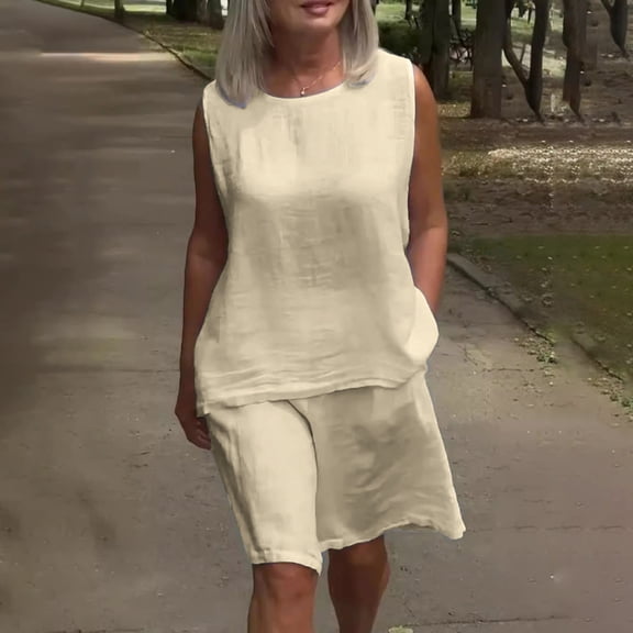 Ndbuld 2 Piece Sets for Women 2026 Summer Matching Lounge Shorts Set Resort Airport Travel Loungewear Outfits Clothing Khaki 3XL