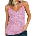 thumbnail image 1 of Active Basic Women's Basic Tank Tops Fashion Women Summer Casual Sleeveless V-Neck Sequin Camis Blouse Tops Pink L, 1 of 9
