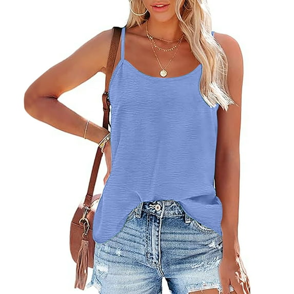 Active Basic Women's Basic Tank Tops Summer Women Solid Color Round Neck Sleeveless Casual Tee Tops Tank Light Blue M
