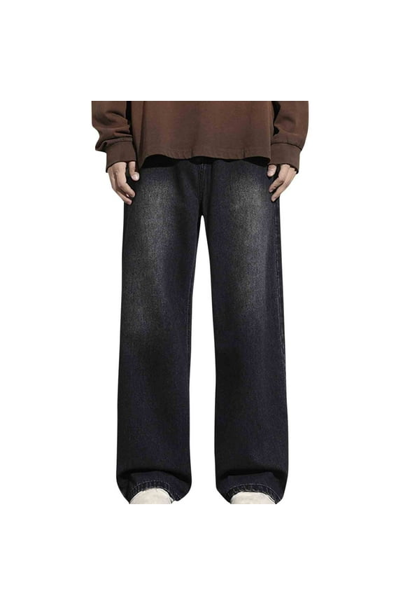 Authentics Men's Regular Fit Comfort Flex Waist Jean Athletic Fit Jeans Men's Fashion Casual Solid Color Cargo Zipper Pockets Elastic Waist Full Length Pants Christmas Gift,Black,XL