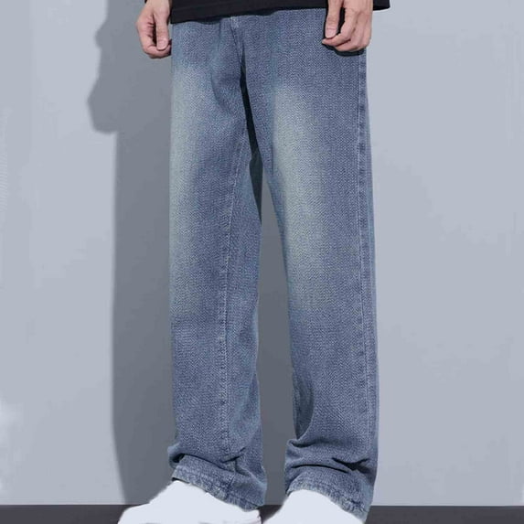 Ndbuld Authentics Men's Regular Fit Comfort Flex Waist Jean Athletic Fit Jeans Men's Fashion Casual Solid Color Cargo Zipper Pockets Elastic Waist Full Length Pants Christmas Gift,Blue,XL