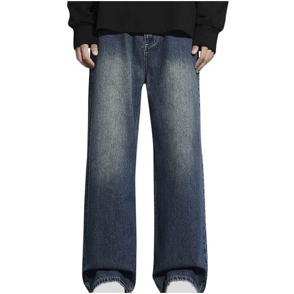 Ndbuld Authentics Men's Regular Fit Comfort Flex Waist Jean Athletic Fit Jeans Men's Fashion Casual Solid Color Cargo Zipper Pockets Elastic Waist Full Length Pants Christmas Gift,Blue,2XL