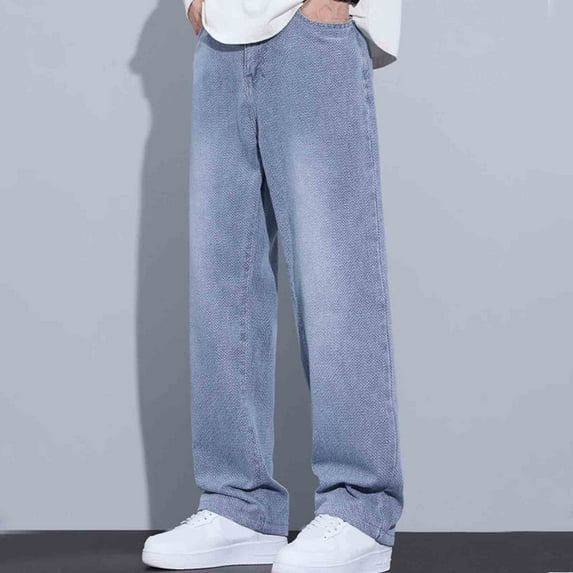 Ndbuld Authentics Men's Regular Fit Comfort Flex Waist Jean Athletic Fit Jeans Men's Fashion Casual Solid Color Cargo Zipper Pockets Elastic Waist Full Length Pants Christmas Gift,Light Blue,XL