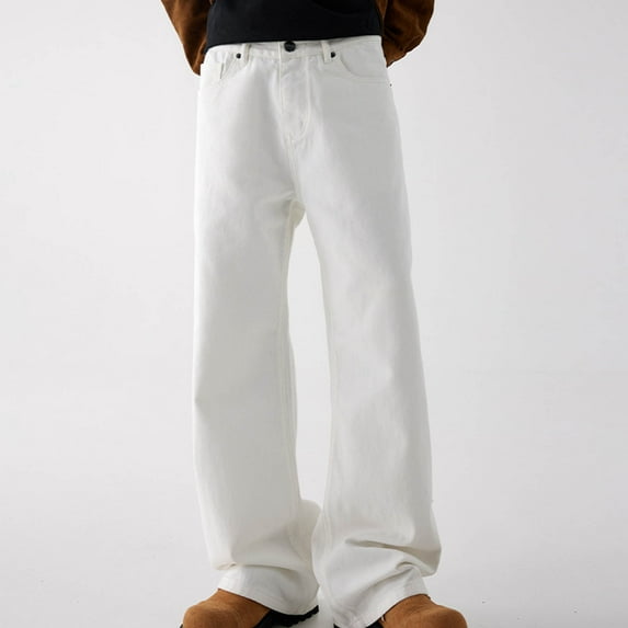 Ndbuld Authentics Men's Regular Fit Comfort Flex Waist Jean Athletic Fit Jeans Men's Fashion Casual Solid Color Cargo Zipper Pockets Elastic Waist Full Length Pants Christmas Gift,White,M