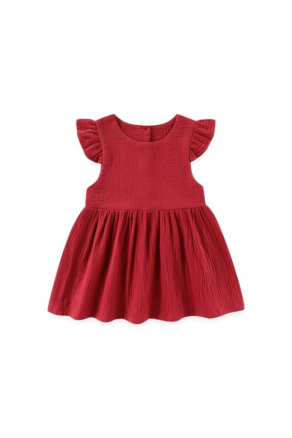 Baby Girls Lace Dress Christening Baptism Gowns Outfit with Bonnet Toddler Kids Girls Fashion Cute Solid Color Flounce Soft Sleeveless Button Dress ,12 Months,Red
