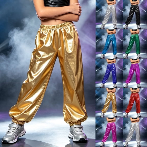 Ndbuld Baby Girls' and Toddler Leggings Kids Shiny Metallic Jogger Pants Elastic Waist Dance Trousers For Hip Hop Performance