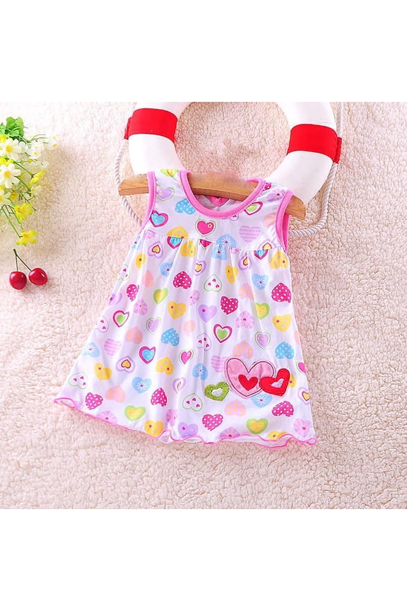 Baby Toddler Girl Woven Dress Short Sleeve Cotton Playwear Dresses 0-5T Summer Baby Girl Infant Lace Skirt Pattern Print Sleeveless Dress Multicolor Free Size