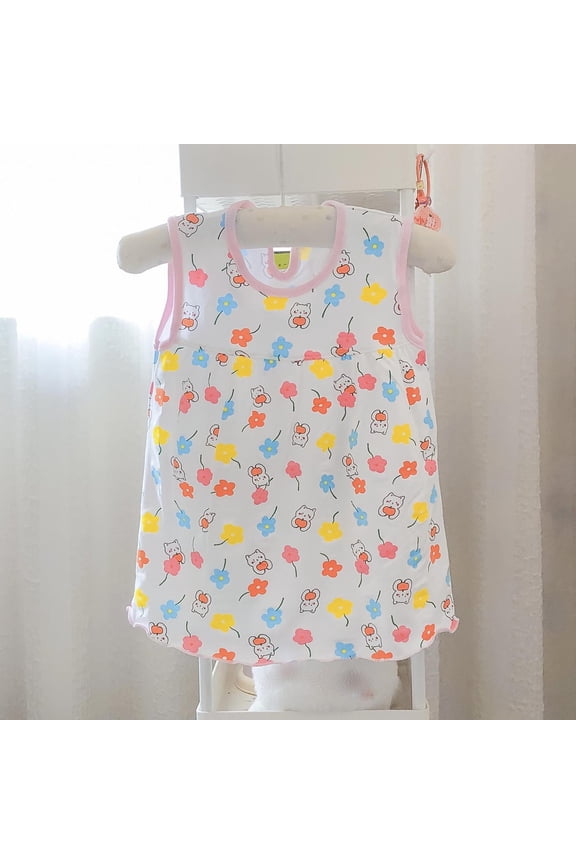 Baby Toddler Girl Woven Dress Short Sleeve Cotton Playwear Dresses 0-5T Summer Baby Girl Infant Lace Skirt Pattern Print Sleeveless Dress Multicolor Free Size