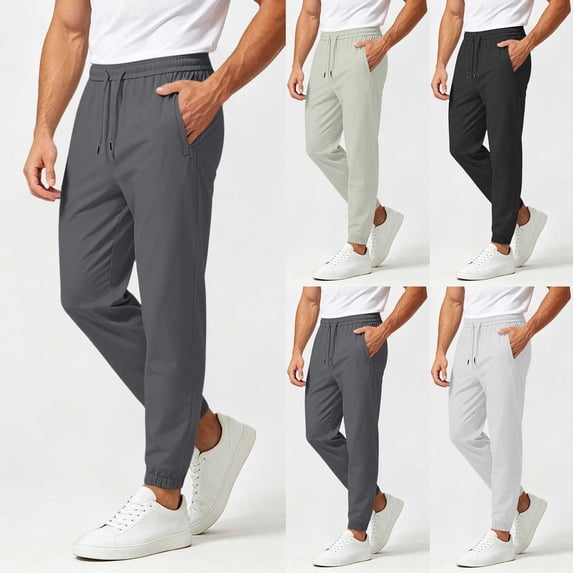 Ndbuld Baggy Sweatpants Men Solid Color Zipper Pocket Running Pants Bandage Elastic Waist Casual Fashionable Full Length Pants Gray,XXXXXL