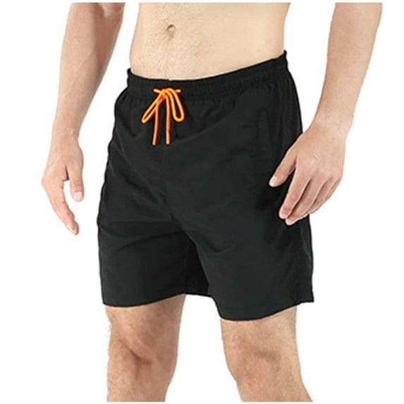 Ndbuld Big And Tall Swim Trunks for Men Men's Solid Color Water Proof Quick Drying Beach Shorts With Zipper Pocket Sports Shorts Black L