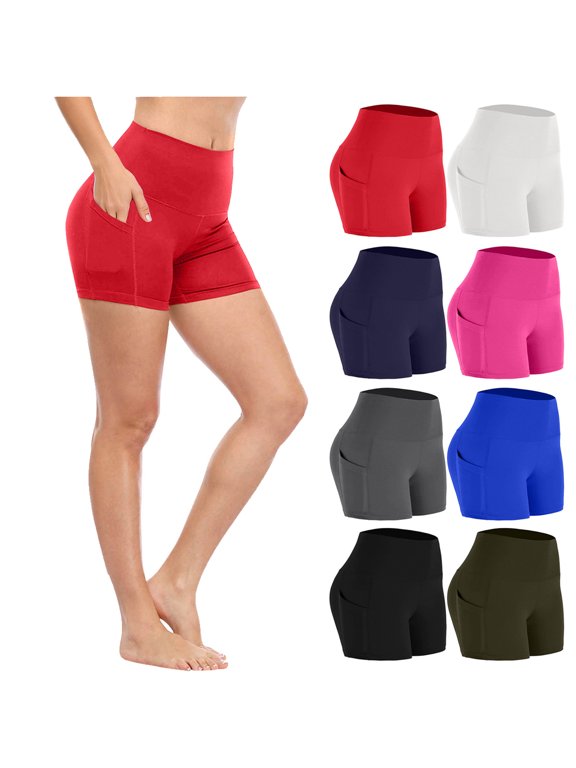 Biker Shorts Women, High Waisted Tummy Control Spandex Booty Shorts for Gym Yoga Running Workout Dance Red XXXL