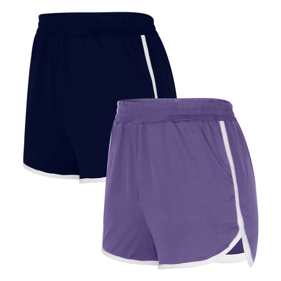 Ndbuld Biker Shorts Women with Pockets 2PCS Solid Color Shorts for Women Casual Loose Comfy Elastic Waist Yoga Athletic Short Pants Trendy Beach Shorts with Pockets Gift for Adults Navy XL