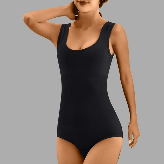 Ndbuld Bodysuit for Women Mid-Thigh Shaperwear Women's 1PC Shapewear with Seamless Compression And Enhanced Plastic Compression Jumpsuit,S-2XL,Black,L