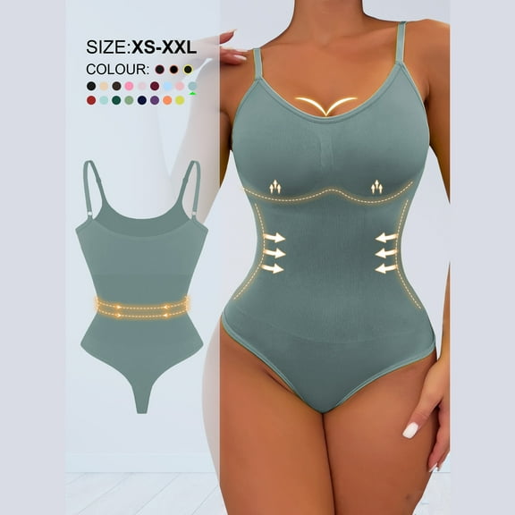 Ndbuld Bodysuit for Women Mid-Thigh Shaperwear Womens Solid Color Sexy Chest Support Shaping Abdomen Corset Shapewear Bodysuit,XS-3XL,Blue,XXL