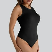 Ndbuld Bodysuit for Women Mid-Thigh Shaperwear Women's Sexy Fashion Tight Fitting Casual Solid Yoga Jumpsuit Shorts Corset on Clearance,Black,M