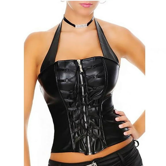 Ndbuld Bodysuit for Women Women's Black Zipper Neck Hanging Gothic Shapewear Corset Clothes Under $5,S-2XL,Black,S