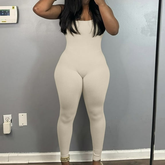 Ndbuld Bodysuit for Women Women's Fashion Tight Solid Color Camisole Jumpsuit Shapewear Bodysuit Clothes ,White,XL