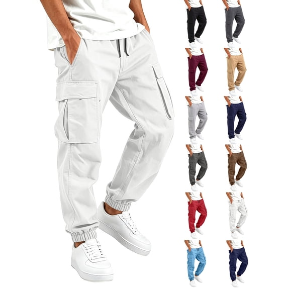 Ndbuld Boy Cargo Sweatpants Elastic Drawstring Waist Multi Pockets Casual Tapered Cuffed Kids Work Trousers White 9-10 Years