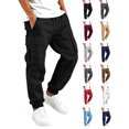 thumbnail image 1 of Ndbuld Boys Cargo Jogger Pants Elastic Drawstring Waist Multi Pockets Casual Tapered Cuffed Kids Work Trousers Black 14-15Years, 1 of 7